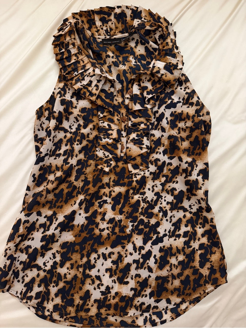 New York & Company Brown and Black Ruffle-Neck Sleeveless Camisole